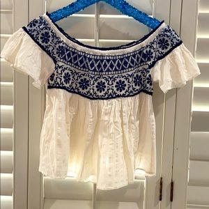 Aeropostale Crepe Embroidered Off the Shoulder Top